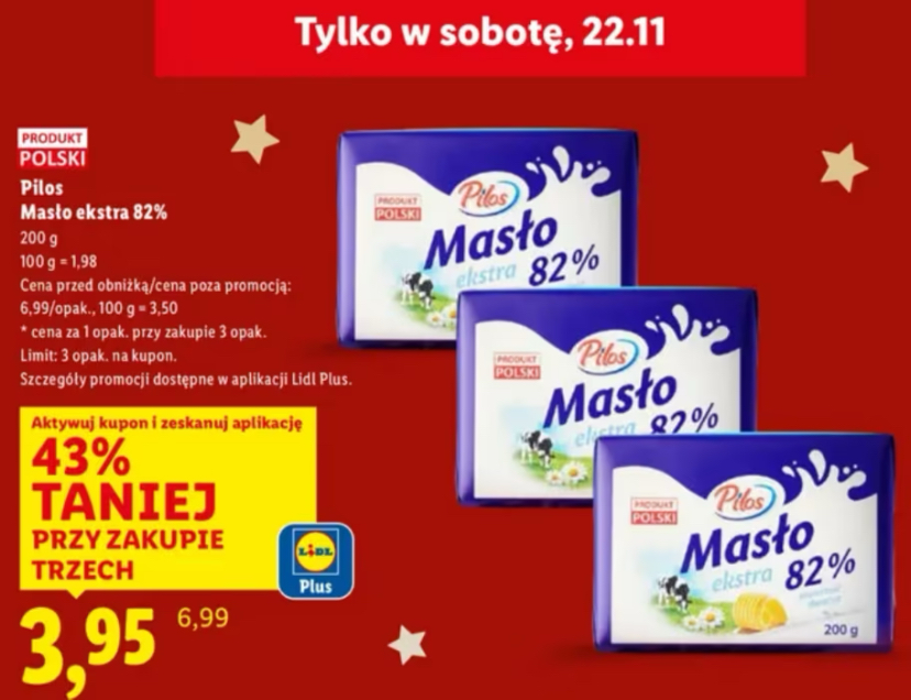 Masło ekstra Pilos 82% przy zakupie 3
