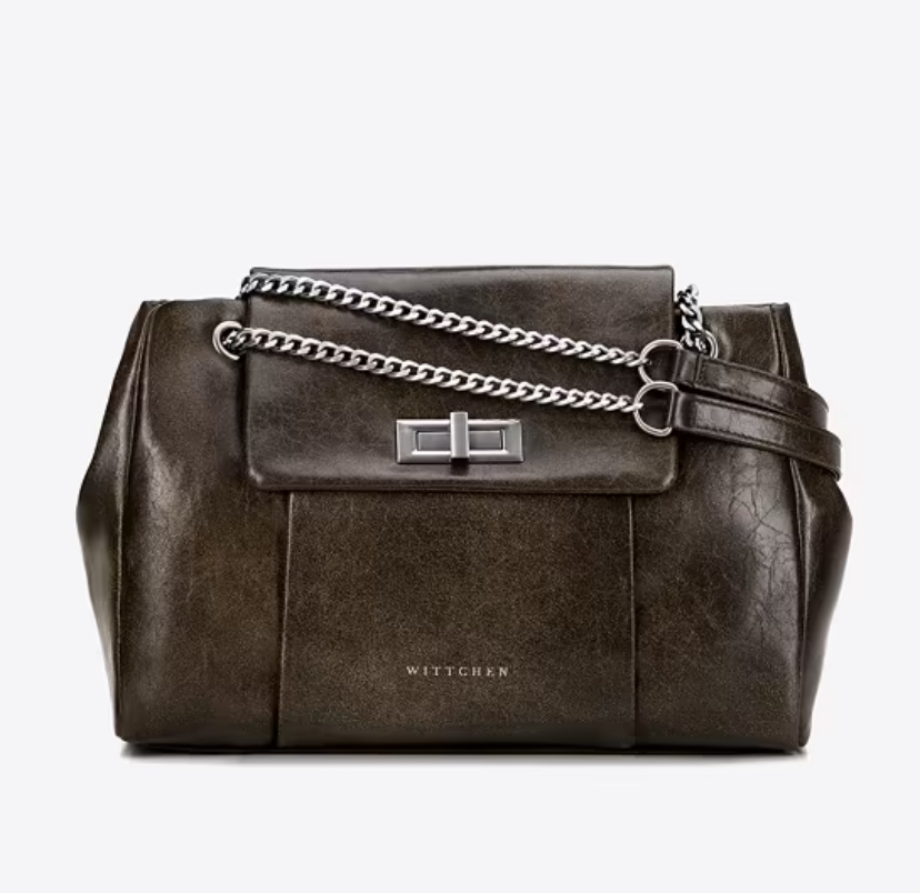 Damska listonoszka z imitacji skóry z łańcuszkiem ciemnozielona