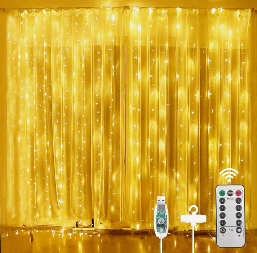 Kurtyna świetlna, 3 x 3 m, 300 diod LED, 8 trybów, łańcuch świetlny