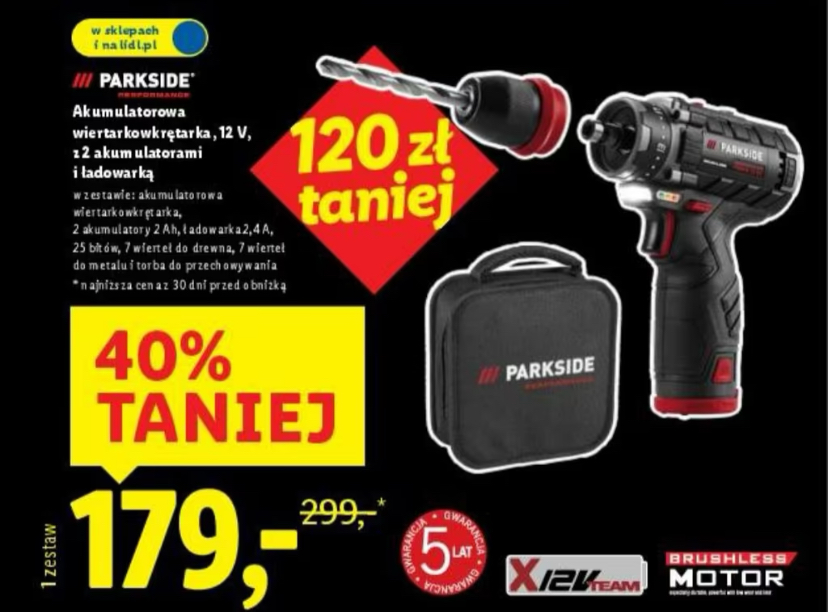 Parkside Performance Akumulatorowa wiertarkowkrętarka, 12 V, PBSPA 12 E4 (z 2 akumulatorami 2ah i ładowarką) od 28.11