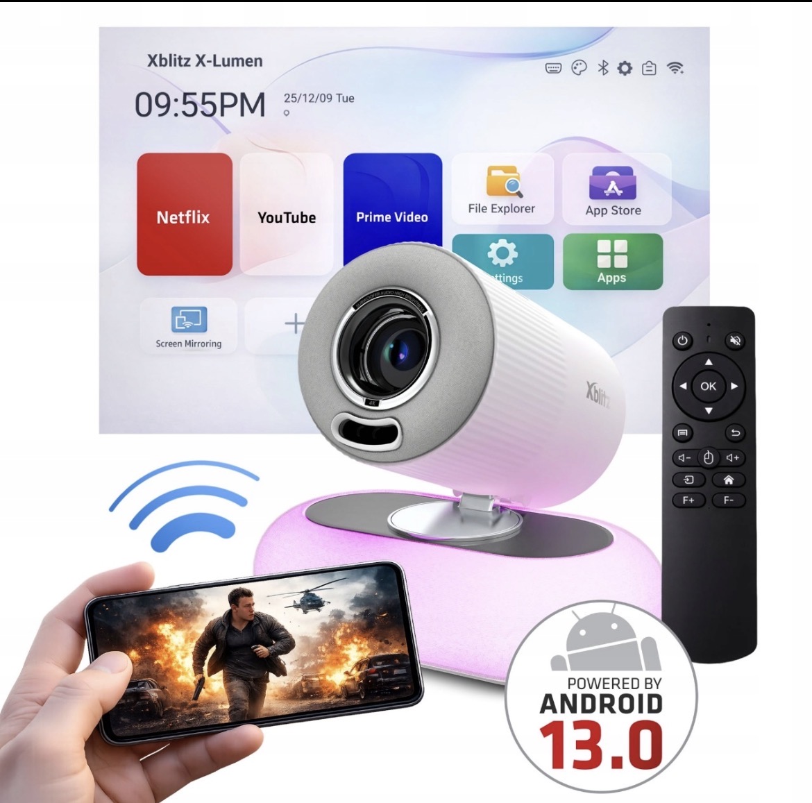 Projektor Xblitz X-Lumen Full HD Android 13 Wi-Fi Auto Focus
