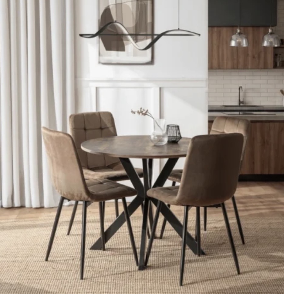 Stół Z 4 Krzesłami Zestaw Okrągły 90cm Komplet Do Salonu Jadalni Kuchni