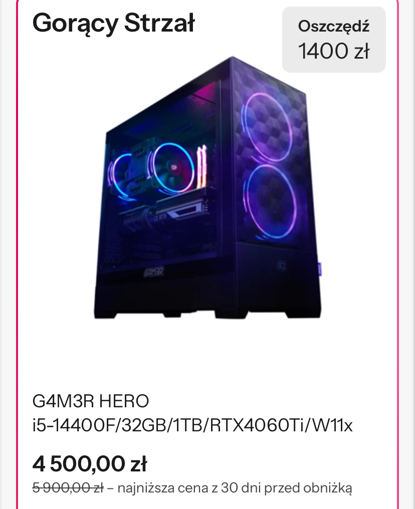 G4M3R HERO i5-14400F/32GB/1TB/RTX4060Ti/W11x