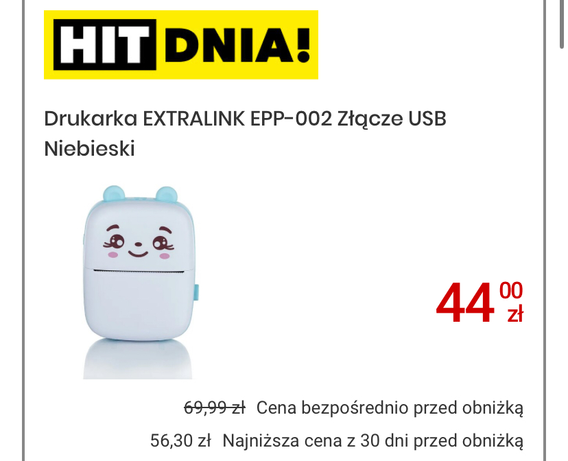 Drukarka EXTRALINK EPP-002 Złącze USB Niebieski