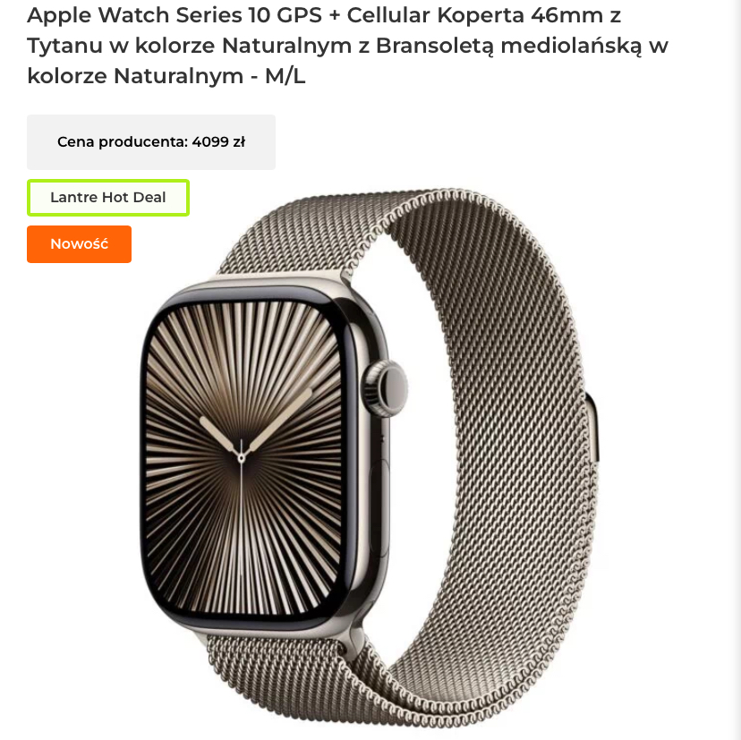 Apple Watch Series 10 GPS + Cellular Koperta 46mm z Tytanu w kolorze Naturalnym z Bransoletą mediolańską w kolorze Naturalnym - M/L