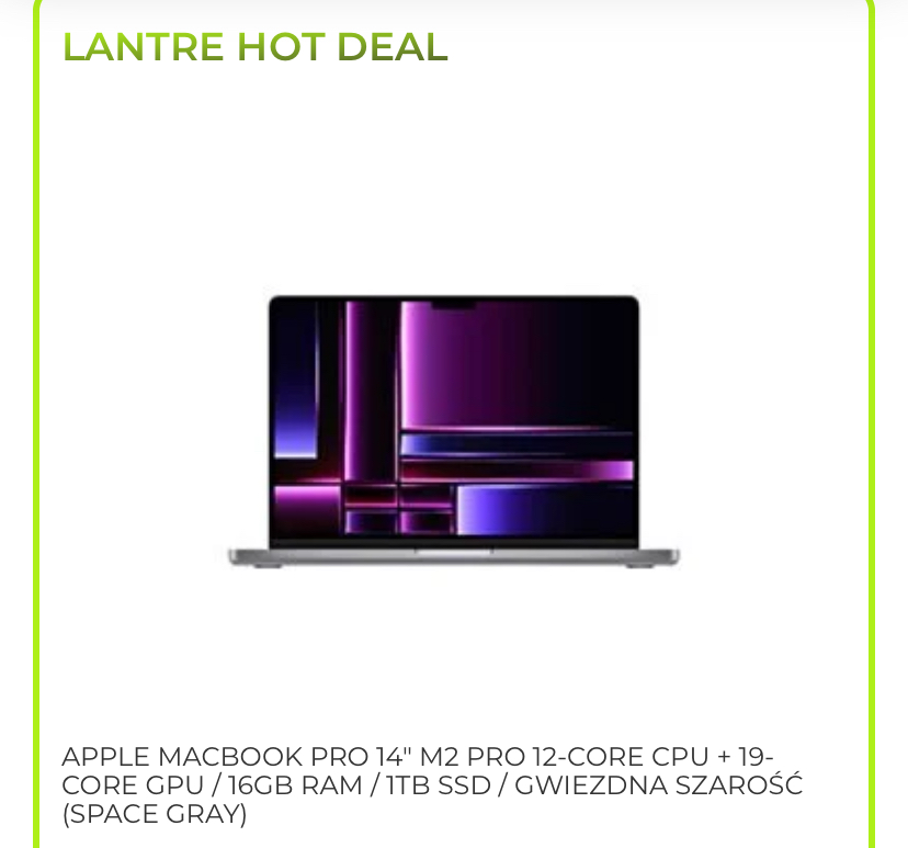 Apple MacBook Pro 14" M2 Pro 12-core CPU + 19-core GPU / 16GB RAM / 1TB SSD / Gwiezdna szarość (Space Gray)