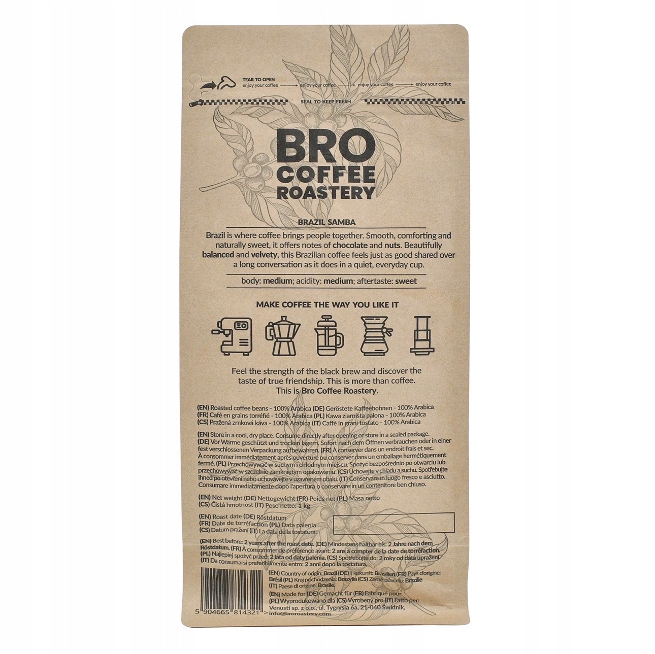 Kawa ziarnista z polskiej palarni Bro Coffee Roastery Brazil Samba 100% Arabica 1kg