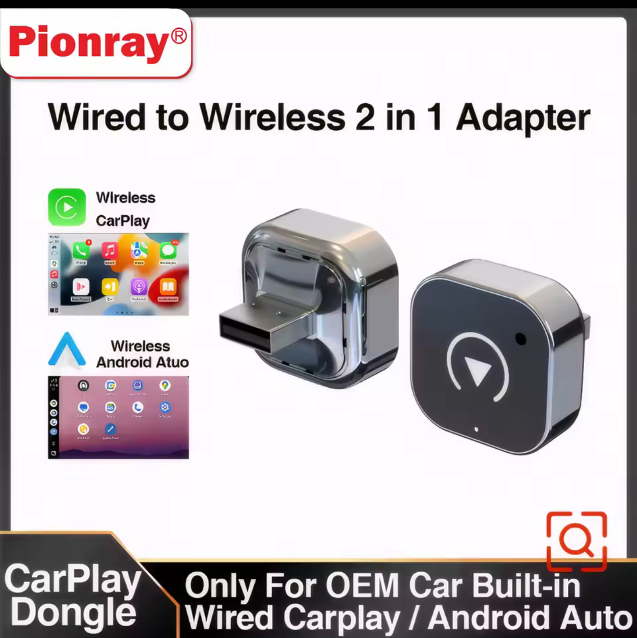 Adapter Pionray 2in1 Wireless CarPlay Adapter Android Auto