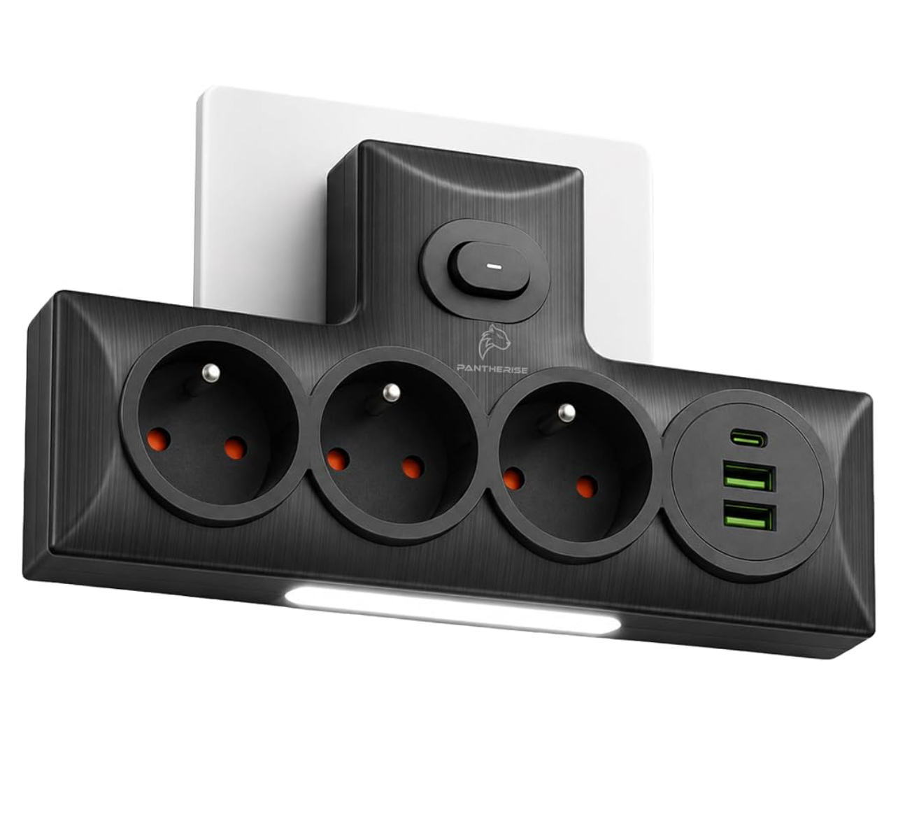 Rozgałęźnik 6w1 do Gniazdka Listwa Zasilająca bez Kabla 3× 230V 2× USB-A 1× USB-C Lampka LED 20 lm