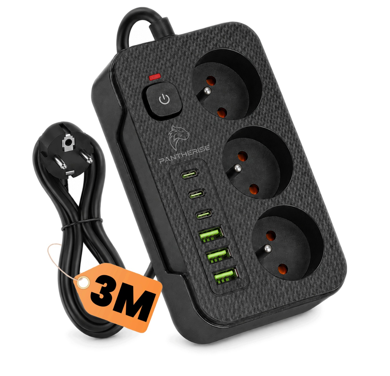 PRZEDŁUŻACZ ŁADOWARKA LISTWA ZASILAJĄCA SIECIOWA 3M 6x USB 3x250V 2500W ABS