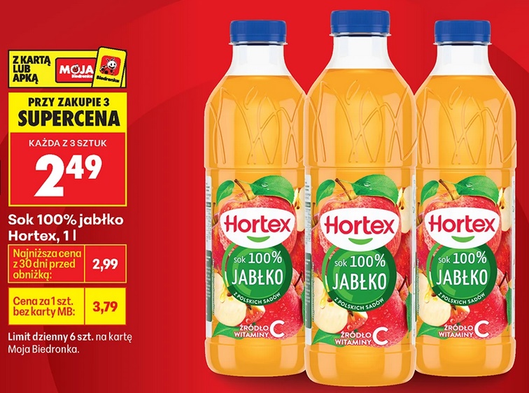 Sok 100% jabłko HORTEX, 1L (przy zakupie 3)
