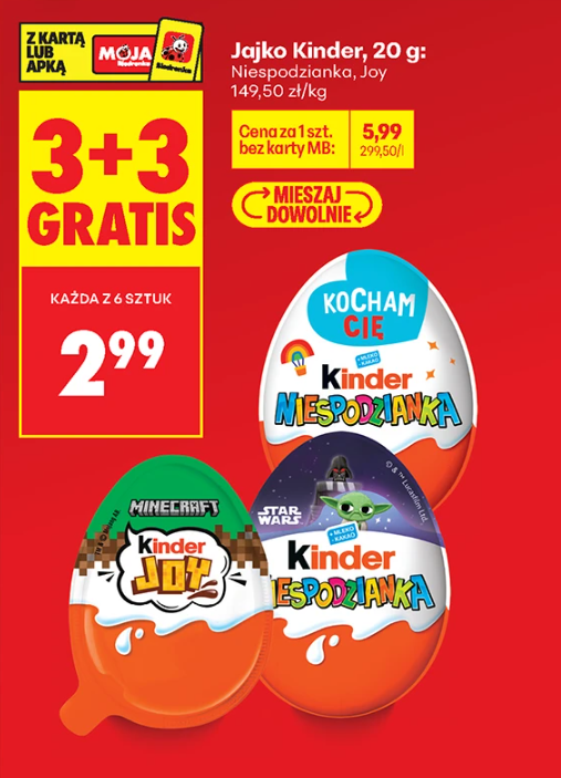 Kinder Jajko Niespodzianka lub Kinder Joy 3+3 gratis