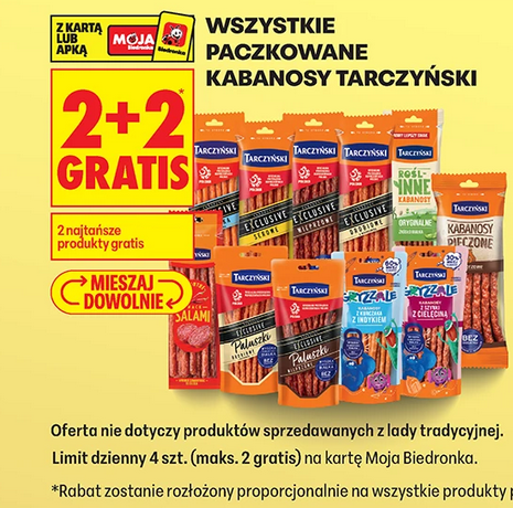 Wszystkie paczkowane kabanosy Tarczyński (2+2 GRATiS)