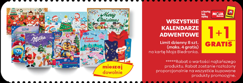 Wszystkie kalendarze adwentowe w Biedronce 1+1 gratis