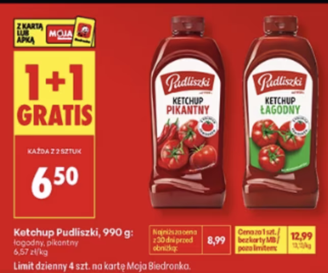 Ketchup Pudliszki, 990g (1+1 GRATIS)