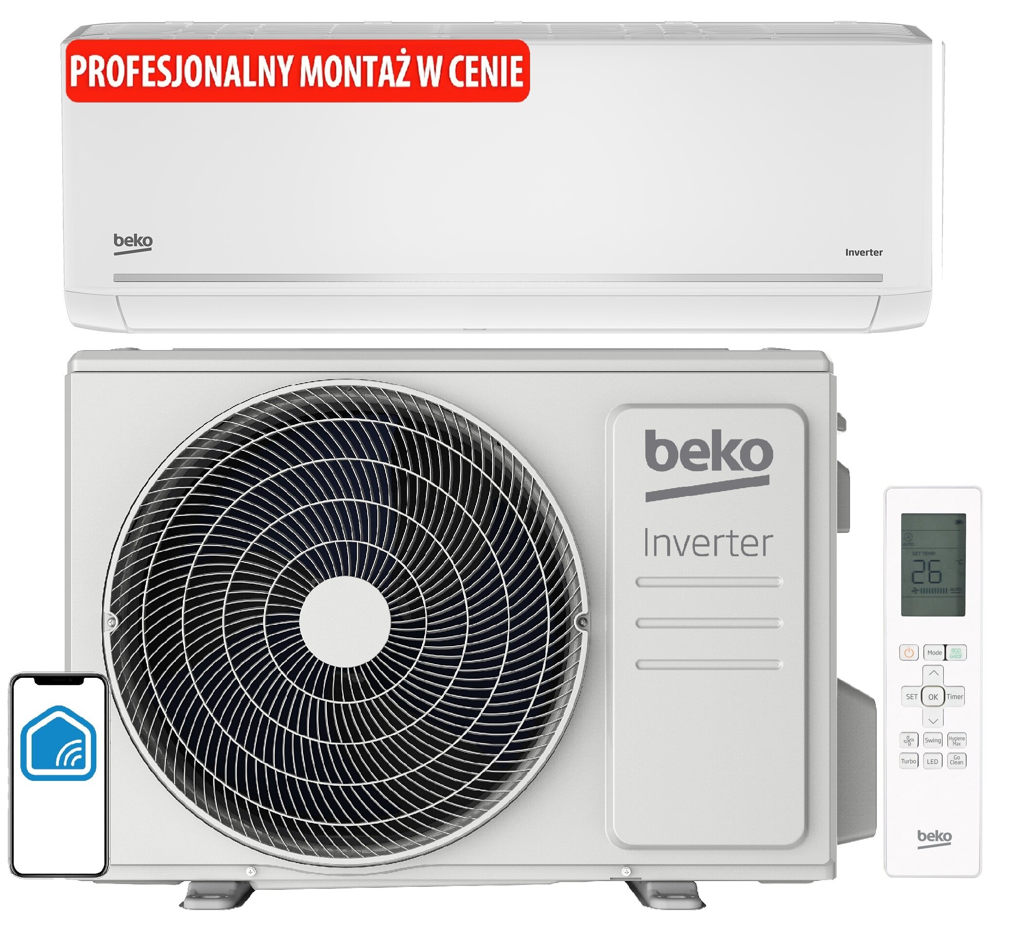 Klimatyzator Split, Pompa ciepła powietrze - powietrze BEKO BEHPG 095/BEHPG 096 2.6 kW z usługą montażu