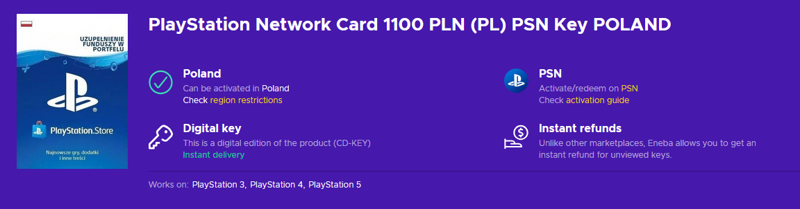 Doladowanie PlayStation Network Card, 1100 PLN