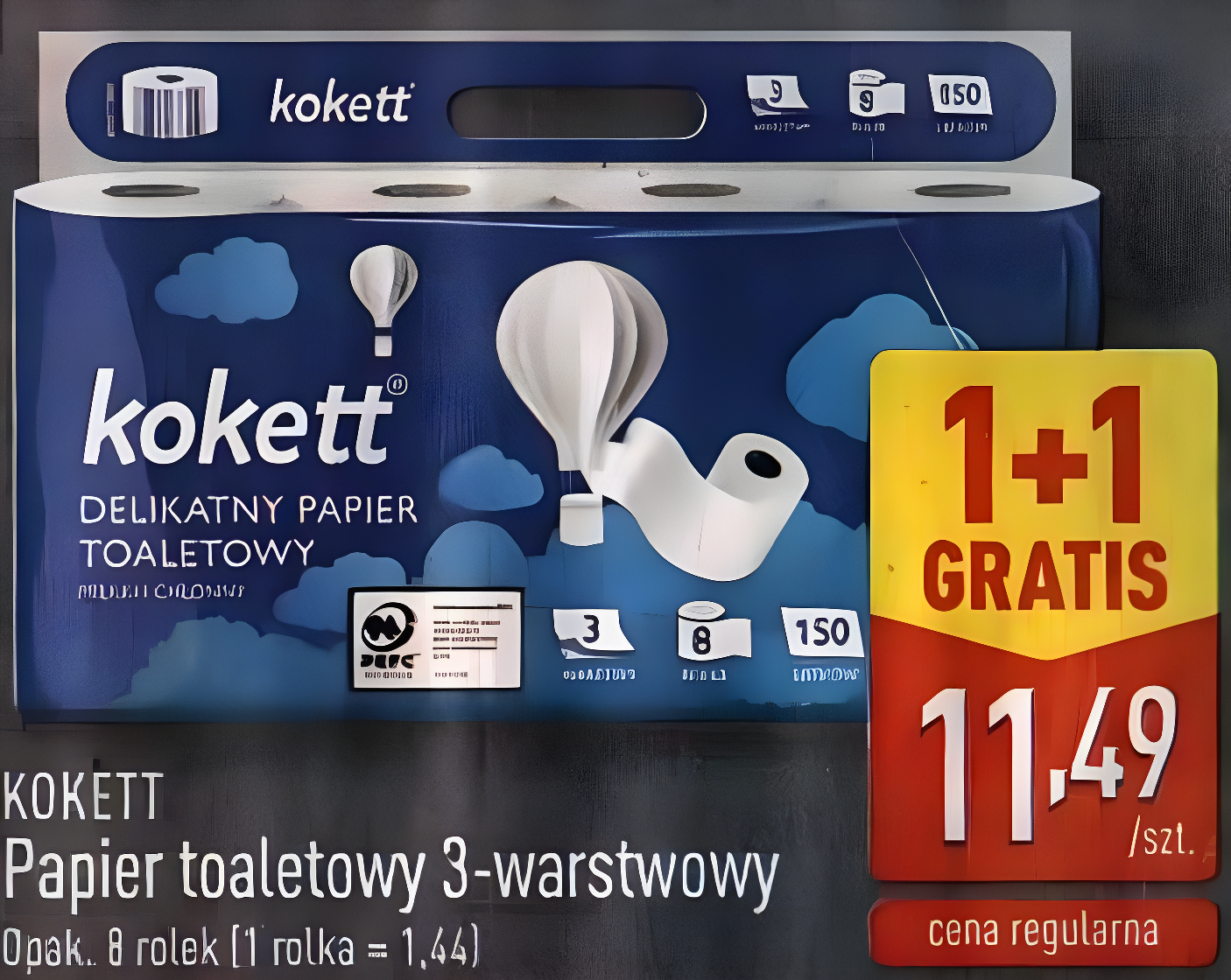 [ALDI] Papier toaletowy Kokett 3-warstwy, 8 rolek - 1+1 GRATIS