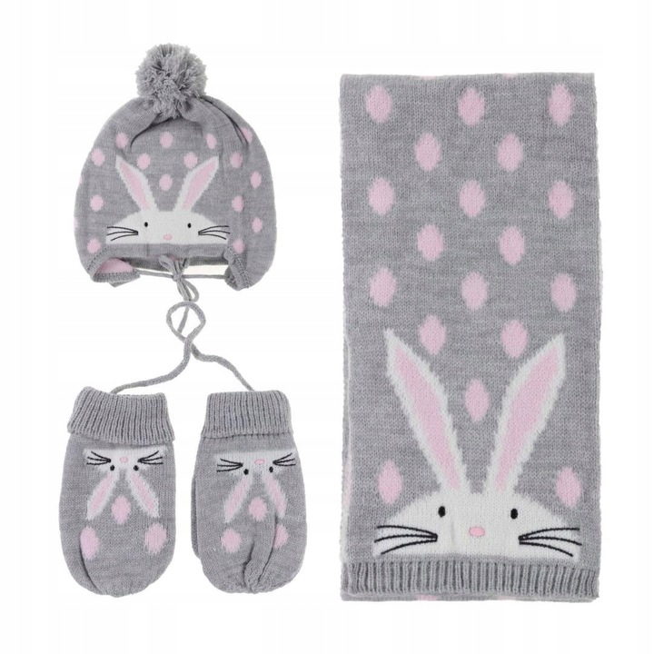 KOMPLET DZIECIĘCY ZESTAW CZAPKA SZALIK RĘKAWICZKI SZARE ONE SIZE MORAJ