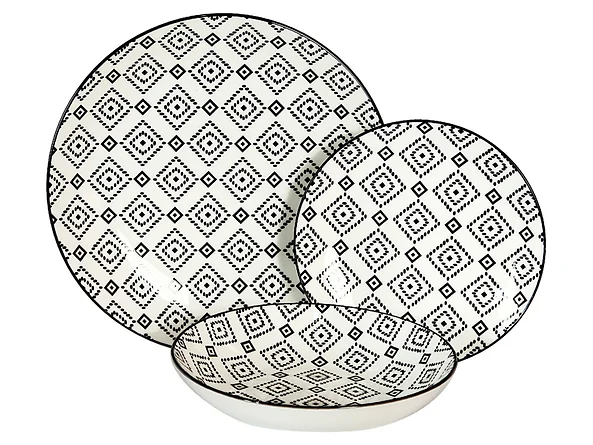 Komplet obiadowy 18 el. porcelanowy Arlekin biało-czarny