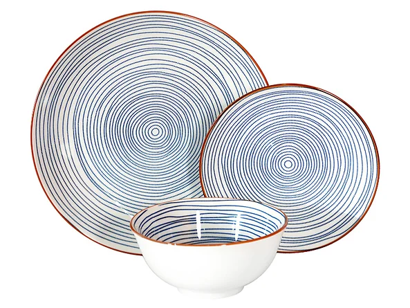 Komplet obiadowy 18 elementów porcelanowy Denim niebieski