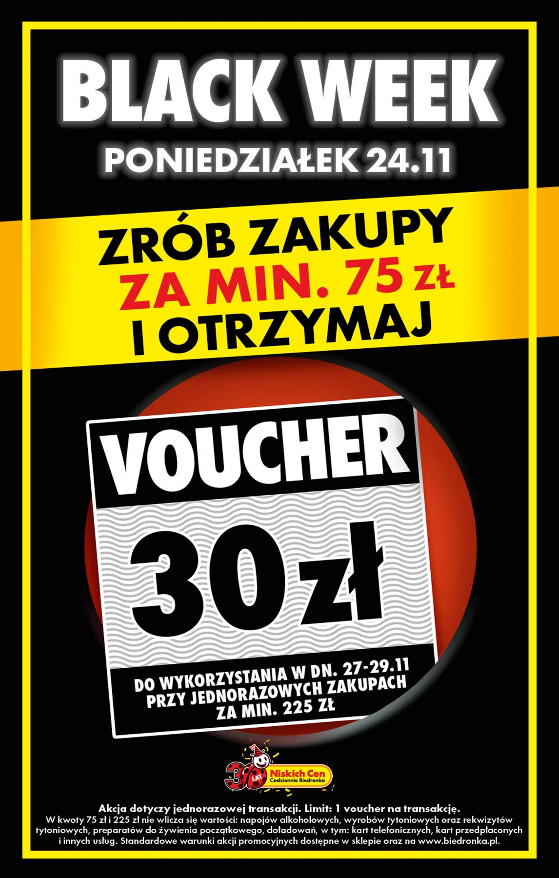 Biedronka Black Week: Voucher 30 zł za zakupy! (Tylko w poniedziałek 24.11)