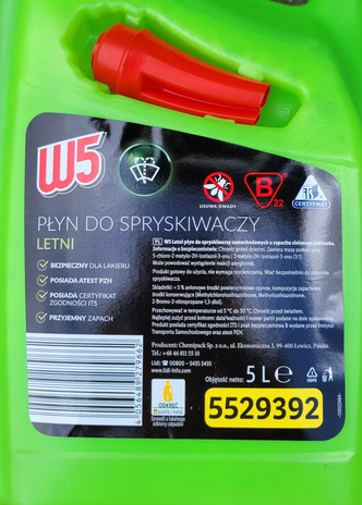 Letni płyn do spryskiwaczy W5 5L (przy zakupie 2 szt.) (zimowy w opisie)