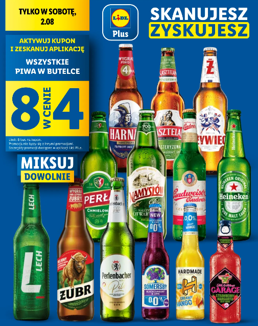 Wszystkie piwa w butelce w promocji 8 w cenie 4 w Lidlu