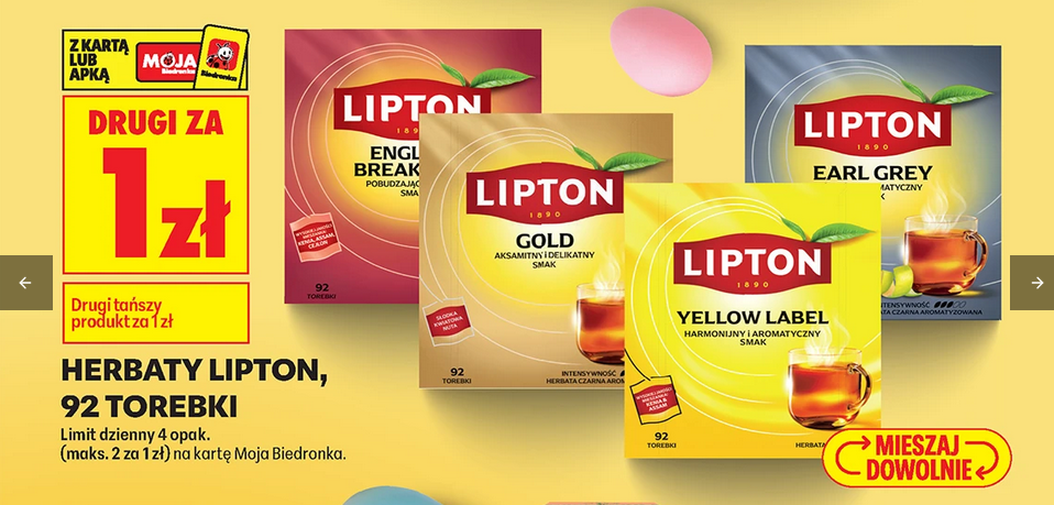Herbaty Lipton, 92 torebki (drugi za 1 PLN)
