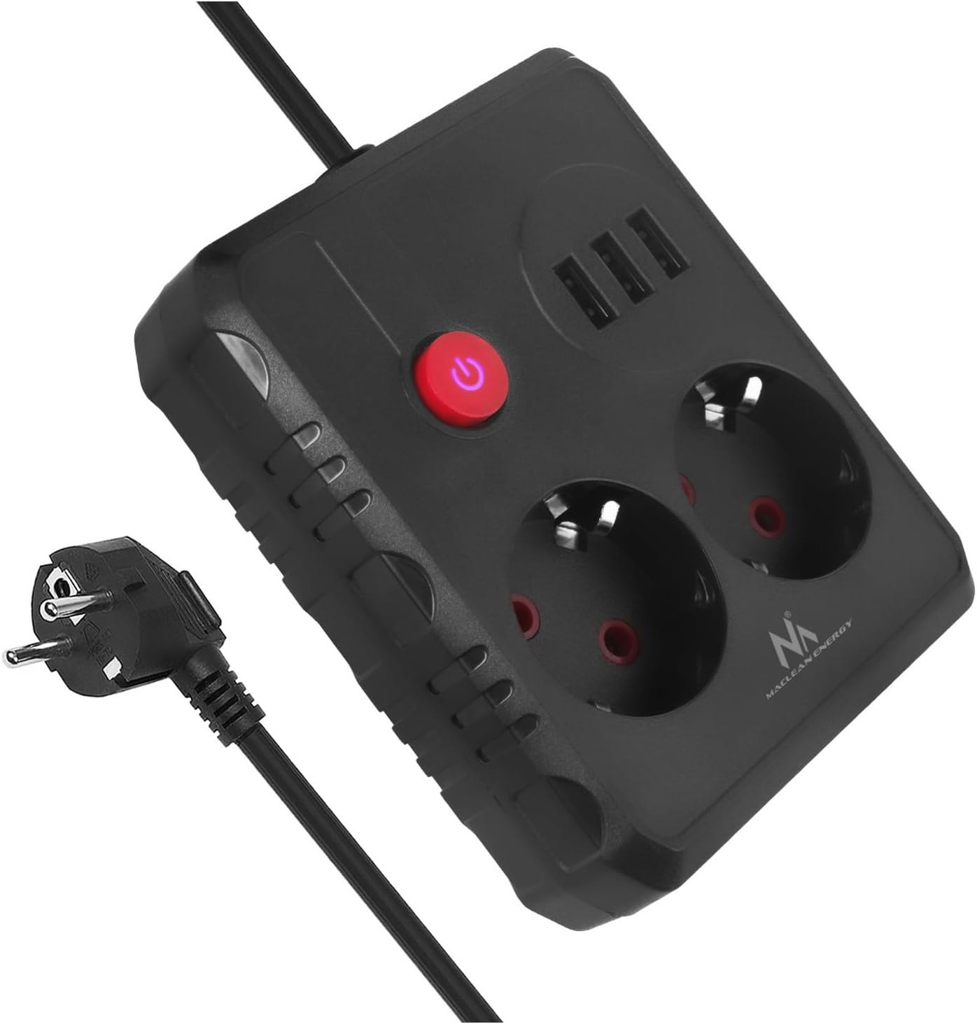 Listwa zasilająca Maclean MCE387/388 | 2 gniazda | 3xUSB 2500W (Czarny, 1,5 m)