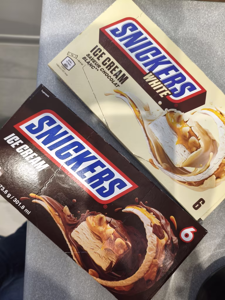 Lody Snickers, 6-pak (w białej polewie i czekoladowej)