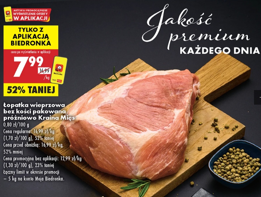 Łopatka wieprzowa cena za 1kg tylko z aplikacją !
