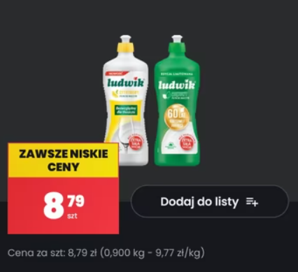 [Biedronka] Wszystkie produkty Ludwik 1+1 gratis (cena za szt. płynu do mycia naczyń 900 g przy zakupie 2 sztuk)
