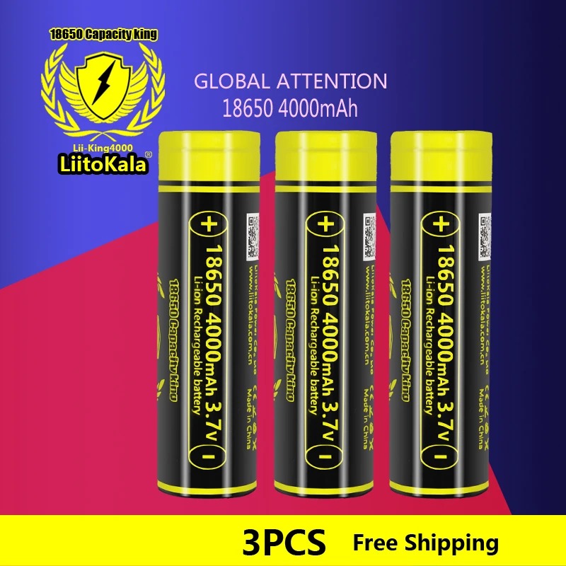 3 szt. akumulatorki LiitoKala 4000mAh 18650 (cena z monetami)