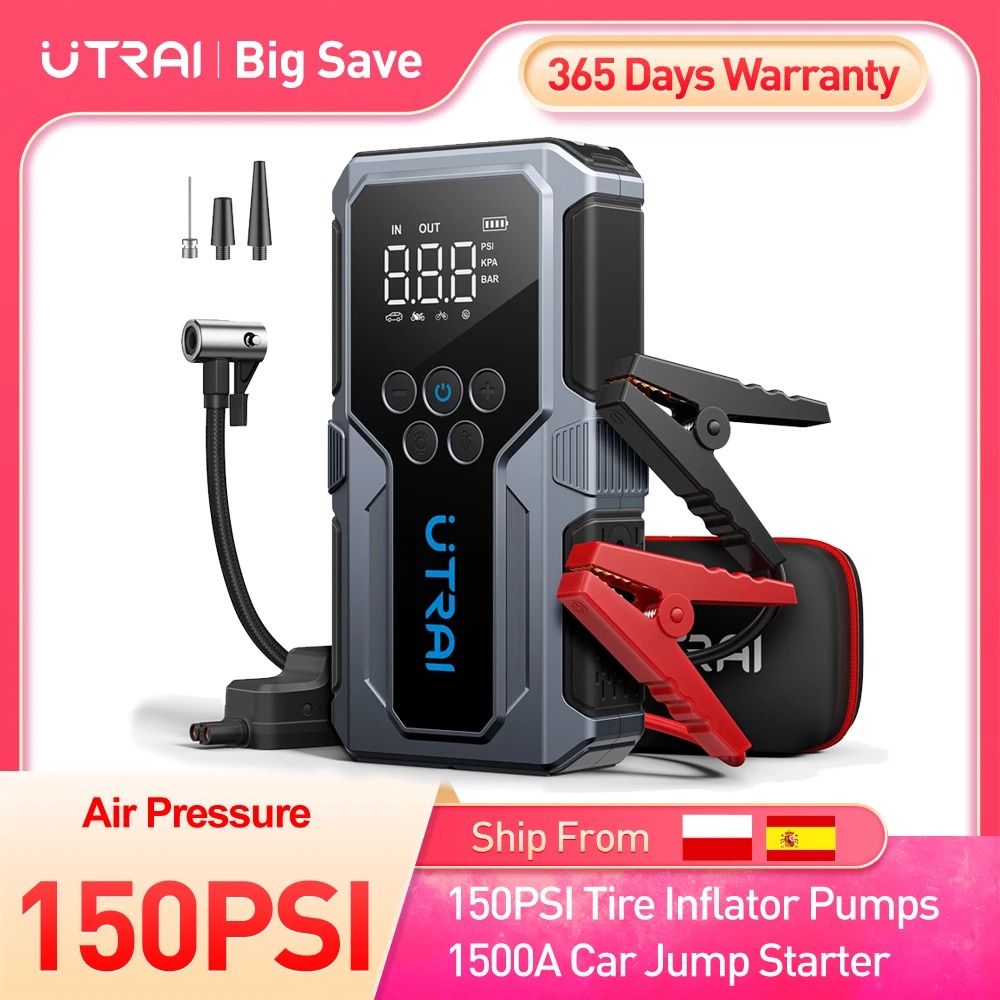 UTRAI JS-9 1500A 15000mAh 150PSI - powerbank rozruchowy z kompresorem (dostawa z Polski) - $43.50