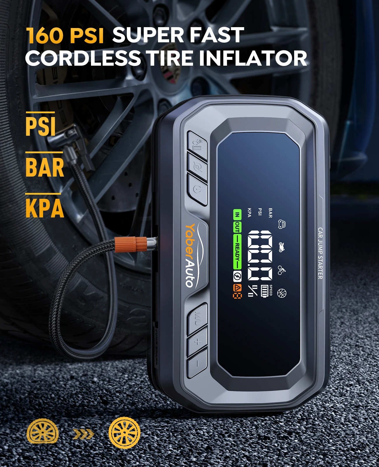 Booster rozruchu Yaber YA90 26800mAh 6000A 160PSI PD65W - powerbank i kompresor