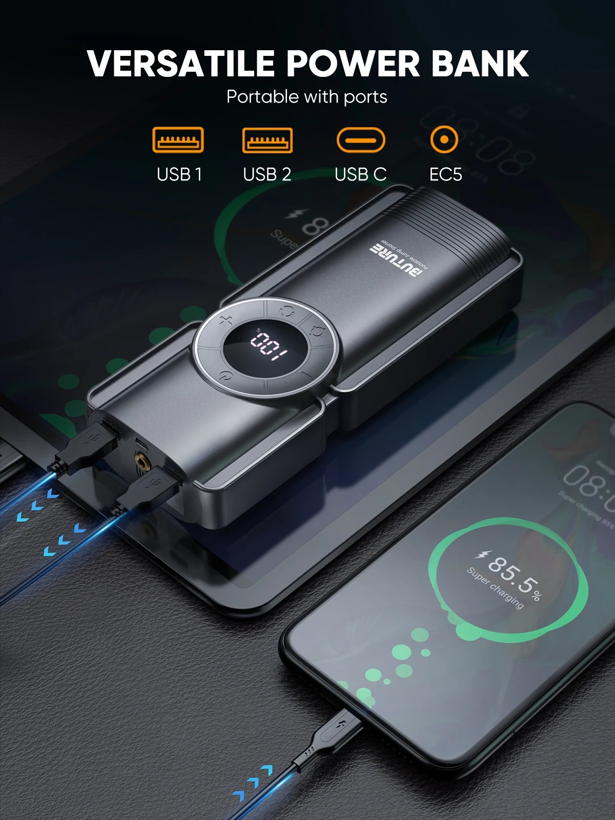 Powerbank rozruchowy z kompresorem Buture 20000mAh 2500A 150PSI (wysyłka z Polski)