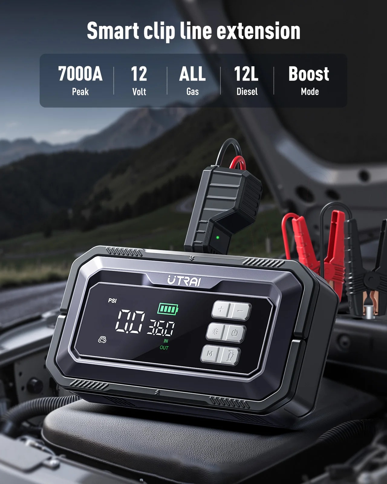 UTRAI JS-30 16000mAh 7000A 150PSI (wysyłka z Polski) - urządzenie rozruchowe (booster, powerbank) + kompresor + skaner OBD -- $67.70