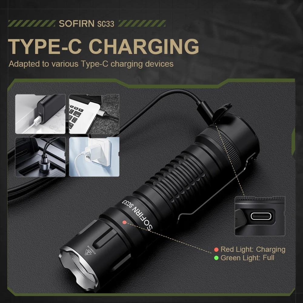 Latarka Sofirn SC33 (dostawa z Polski) - moc 5200lm, zasięg 327m, akumulator 5000mAh, USB-C -- $24.80