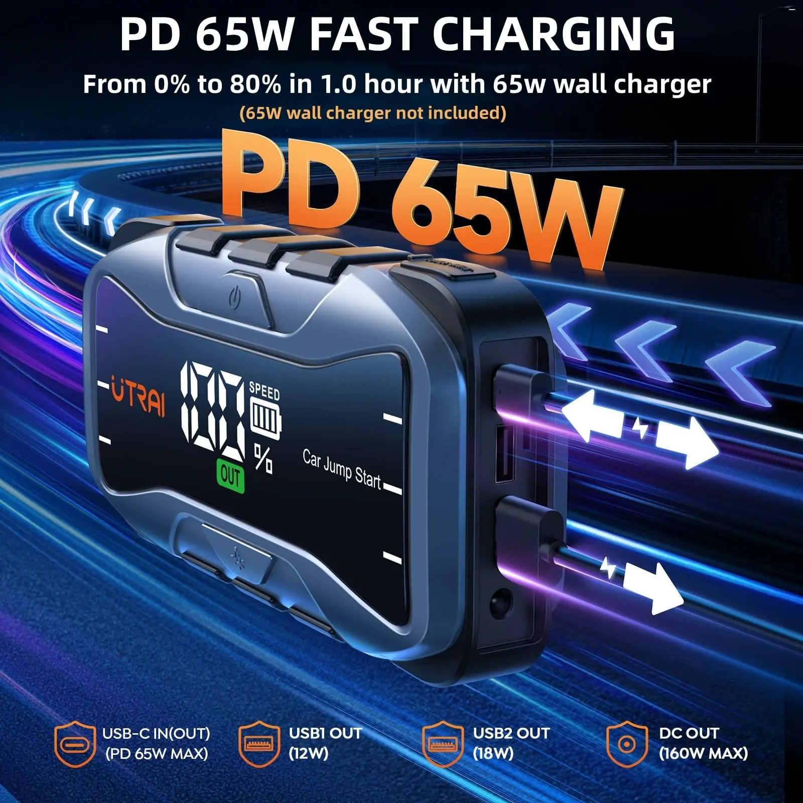 Powerbank rozruchowy UTRAI JS-10 27000mAh 6000A PD65W (20V/3,25A) - booster / jump starter (wysyłka z Polski)