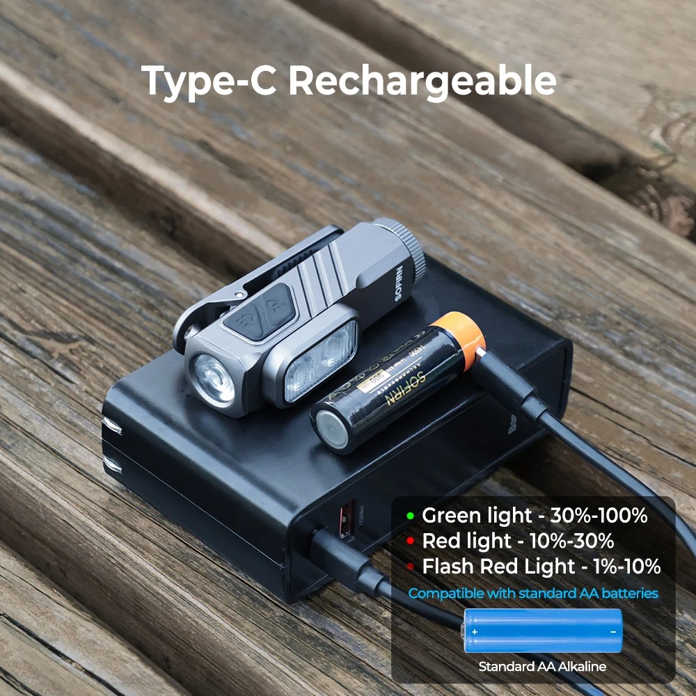 Latarka na klips Sofirn ST10 1000lm - białe i czerwone światło, wymienny akumulator (możliwa praca na AA), podwójny magnes - $23.18