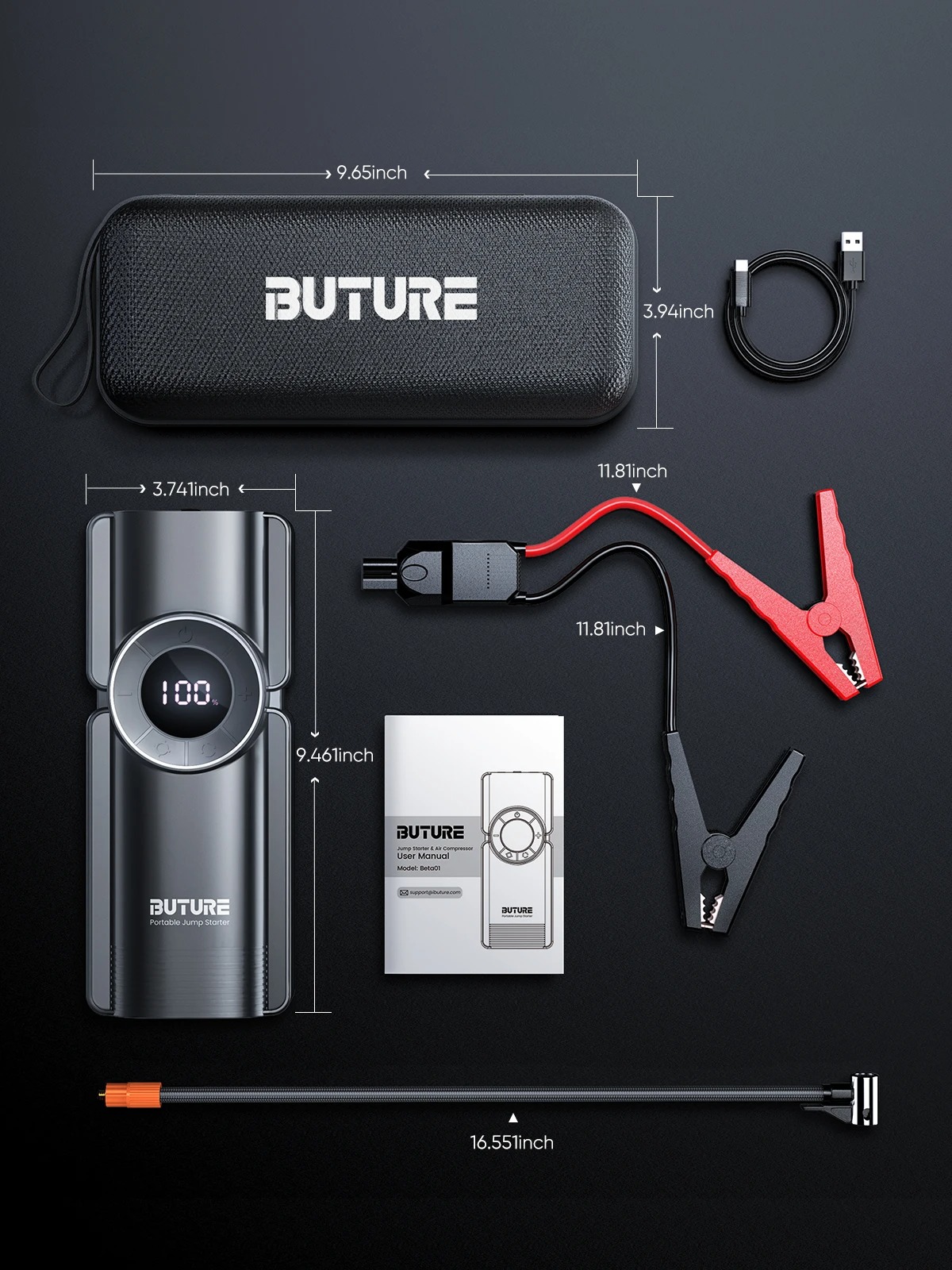 Powerbank rozruchowy z kompresorem Buture 20000mAh 2500A 150PSI (wysyłka z Polski)