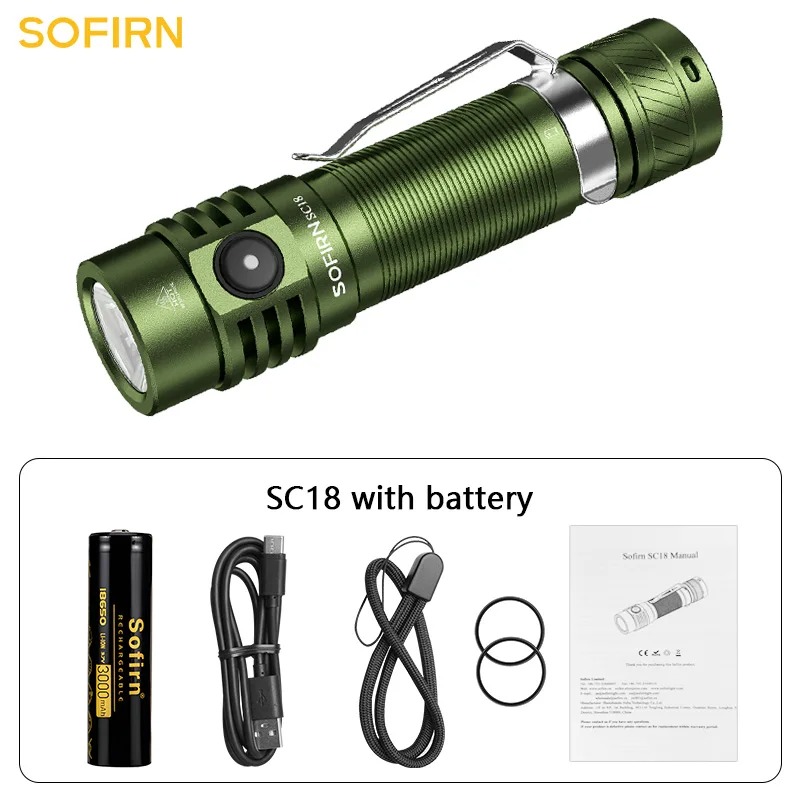 Latarka Sofirn SC18 - moc 1800lm, akumulator 3000mAh, wbudowana ładowarka, IP68
