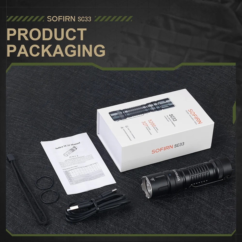 Latarka taktyczna Sofirn SC33 5200lm 327m z akumulatorem 5000mAh (dostawa z Polski)