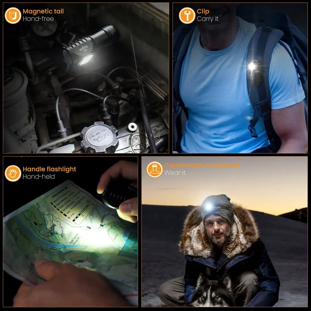 Latarka czołowa Sofirn HS10 (możliwe ~24zł) - moc 1100lm, waga ~50g, akumulator 800mAh, USB-C, czołówka, magnes (dostawa z Polski) - $11.55