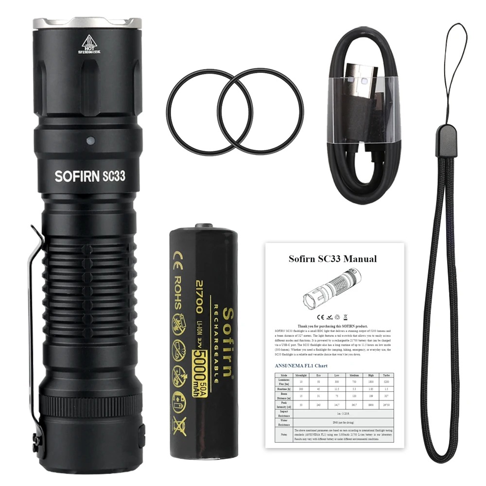 Latarka Sofirn SC33 (dostawa z Polski) - moc 5200lm, zasięg 327m, akumulator 5000mAh, USB-C -- $24.80