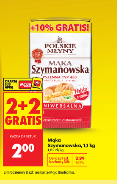 Mąka Szymanowska 2+2 gratis cena za 1,1kg - 2 zł