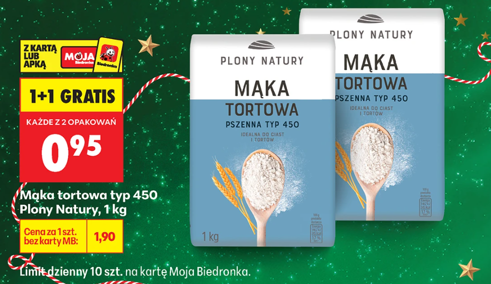 Mąka tortowa pszenna 1kg typ 450 1+1 gratis - cena za 2 kg