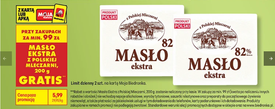 Masło Extra z Polskiej MLeczani, 200g GRATiS (przy zakupach za 99 PLN)