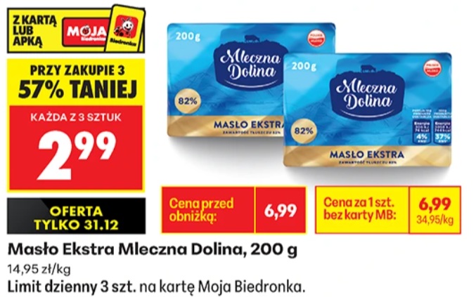 Masło Extra Mleczna dolina 83% Cena Przy zakupie 3 szt